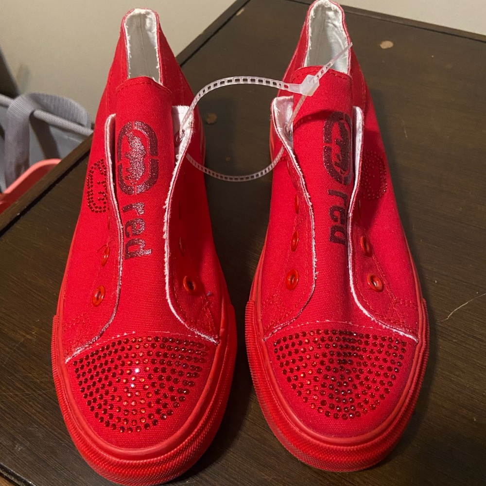 Red Shoes with Rhinestone Detailing